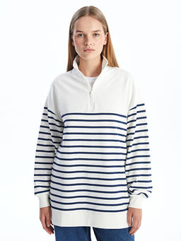 Dik Yaka ?izgili Kad?n Sweatshirt Tunik