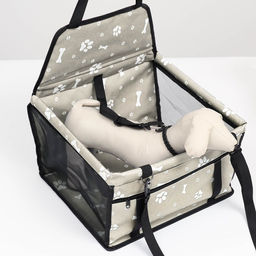 Автокресло для животных 40*30*25 см, серое с белыми лапками и косточками - Пижон фото 4