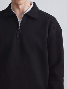 Fermuarl? Polo Yaka Erkek Dokulu Sweatshirt