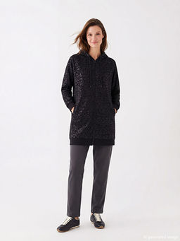 Kap??onlu Desenli Kad?n Fermuarl? Sweatshirt