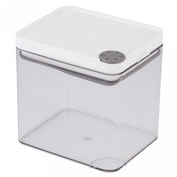 Банка для сыпучих продуктов пластмассовая "Пазл П" 0,6л, 10,5х8,5х10,5см, прозрачный, герметичный, прижимная крышка с силиконовым уплотнителем, дата-индикатор, штабилируемый, в п/эт пакете (Китай)