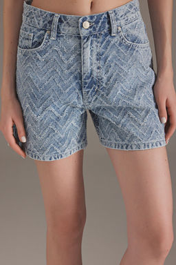 Ac?k Mavi Puskul Detayl? Yuksek Bel City Boy Denim Sort TWOSS25SR00145 - Trendyolmilla фото 3