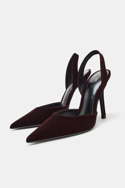 VELVET EFFECT HIGH-HEEL SLINGBACK SHOES - Zara фото 4