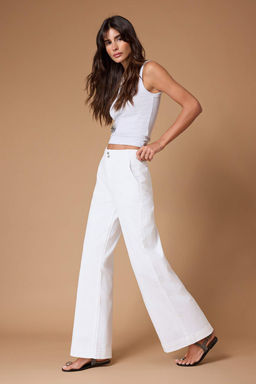 TRENDYOLMILLA Beyaz Dugme Detayl? Yuksek Bel Wide Leg Jeans TWOSS25JE00183  фото 10