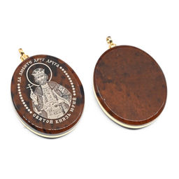 Кулон из обсидиана с окантовкой Святой Князь Юрий 20*30мм