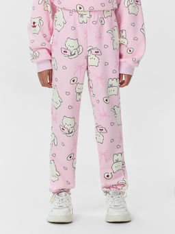 Брюки для девочек розовые с принтом
