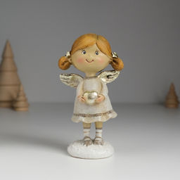 Фигурка полистоун Ангелочек с хвостиками, в сером платье, 6.5?4.5?12 см, МИКС