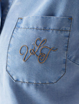 Укороченная блузка с коротким рукавом из джинсового лиоцелла - Vilatte фото 2