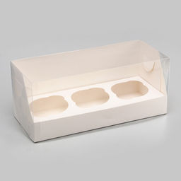 Цена за 2 шт. Коробка для 3 капкейка 24×10×10 см, белый