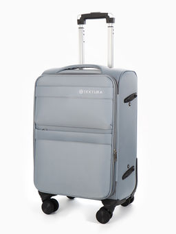 Чемодан 20",Текст,36*25*58,отд на молнии,2 нар/карм, увелич,код замок,4 колеса, т.серый