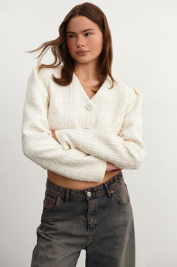 Жакет из твида с объемными рукавами