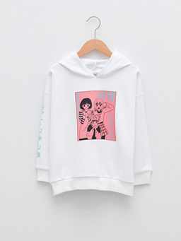 Kap??onlu Bask?l? Uzun Kollu K?z ?ocuk Sweatshirt
