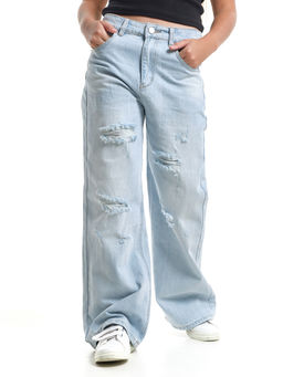 Джинсы клеш рваные для весны и лета 33-1053 св.голубой - Mini maxi фото 21