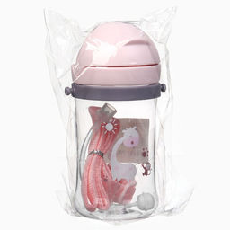 Поильник - непроливайка детский Крошка Я с силиконовой трубочкой и грузиком, от 9 мес., 350 мл., на ленте, розовый