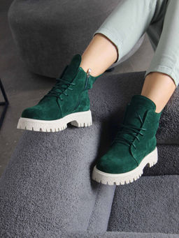 Ботинки 228.V.1541be. Зеленый замша/Шерсть