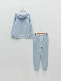 Kap??onlu Bask?l? Uzun Kollu Erkek ?ocuk Sweatshirt ve E?ofman Alt? - Waikiki фото 2
