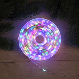 Гирлянда Нить 100 м роса, IP44, серебристая нить, 1000 LED, свечение мульти, 18 В