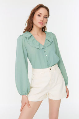 TRENDYOLMILLA Mint Yaka Dantel Detayl? Dokuma Gomlek TWOSS22GO0235 фото 2
