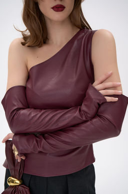Кожаный топ с рукавами Рикси (бордовый)
