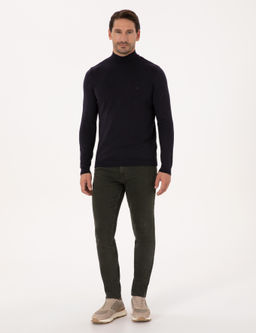 Lacivert Slim Fit Pamuk Kar___ml_ Yar_m Bal_k__ Yaka Basic Triko Kazak - Cacharel фото 4