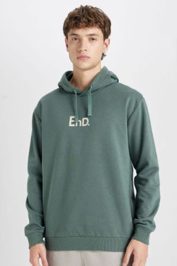 Regular Fit Kapusonlu Bask?l? Sweatshirt