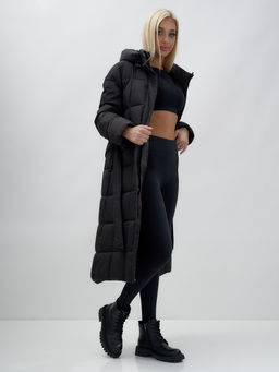 Пальто утепленное стеганное зимнее с капюшоном женское черного цвета 9609Ch - Mtforce фото 16