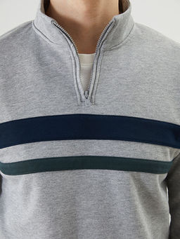 Dik Yaka Uzun Kollu ?izgili Erkek Sweatshirt