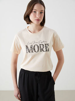 Bisiklet Yaka Bask?l? Kad?n Ti??rt