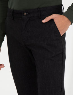 Siyah Slim Fit Keten Kar___ml_ Chino Pantolon