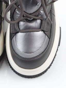 04-WG039-1M GRAY Ботинки зимние женские (натуральная кожа, курточная ткань, 100% шерсть)