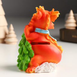 Копилка для денег «Рыжий дракон в шарфике с ёлочкой, мороженым», полистоун, 7.5×6×10 см, МИКС