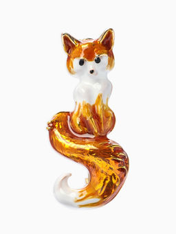 Брошь «Лиса» с хвостиком, цвет бело-оранжевый в золоте