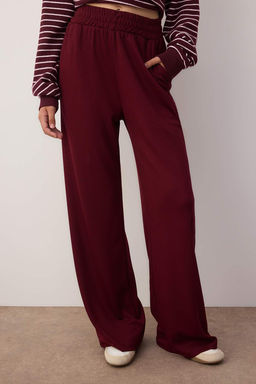 Bordo Premium Yumusak Kumasl? Cepli Wideleg/Rahat Kesim Orme Esofman Alt? Pantolon TWOAW24EA00012