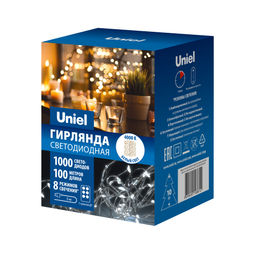 ULD-S10000-1000/DTA/RC WHITE IP44 DEW Гирлянда светодиодная "Роса", 100м. 1000 светодиодов. Белый свет. Пульт ДУ (в/к). Провод прозрачный. ТМ Uniel