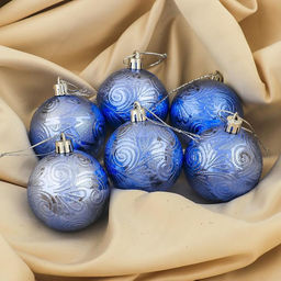 Ёлочные игрушки Кружевной узор, шары новогодние, d=6 см, набор 6 шт., синий - Зимнее волшебство фото 2