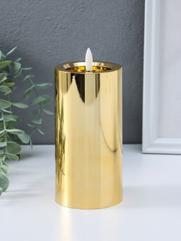 Светодиодная свеча LED - ночник RISALUX «Столбик. Глянец», от батареек 3×АА, золото, мерцающая 7.5×7.5×17 см