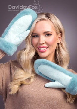 Варежки норка замша мята