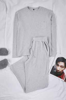 Bej Regular Fit Cepli Etiket Detayl? Yumusak Tuseli Orme Pijama Tak?m? TMNAW26PT00000 - Trendyolmilla фото 7