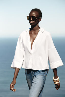 WIDE-SLEEVE LINEN BLEND SHIRT - Zara фото 9