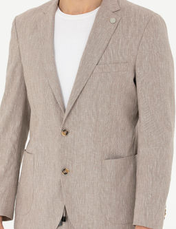 A__k Kahverengi Ex. Slim Fit Keten Kar___ml_ Ceket