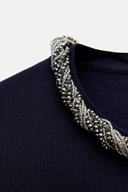 PLAIN KNIT TOP WITH BEADED NECK - Zara фото 7