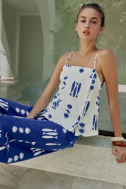 PANTAL?N CULOTTE ESTAMPADO LAZOS / Azul / Blanco