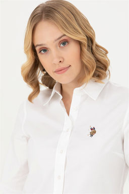 Женская белая базовая рубашка с длинным рукавом - U.s. polo assn фото 2