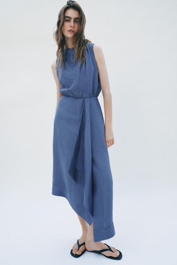 VESTIDO MIDI MANGA SISA CON LINO / Azul lavado - Zara фото 2