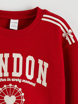 Bisiklet Yaka London Bask?l? K?z ?ocuk Sweatshirt