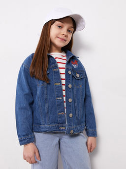 G?mlek Yaka Minnie Mouse Bask?l? K?z ?ocuk Jean Ceket - Waikiki фото 2