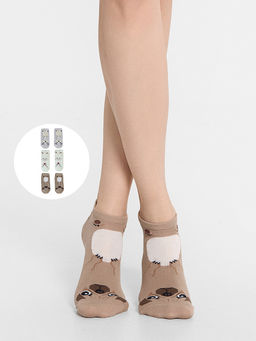 Носки детские (3 пары) бежевые с рисунком в виде собачек