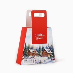Коробка подарочная новогодняя складная с ручками Домик в лесу 23?8?32 см