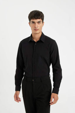 Рубашка с длинными рукавами и жатым воротником поло Modern Fit