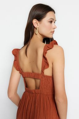 Tarc?n Duz Kesim Kare Yaka F?rf?r Detayl? Maxi Dokuma Elbise TWOSS23EL02273 - Trendyolmilla фото 4